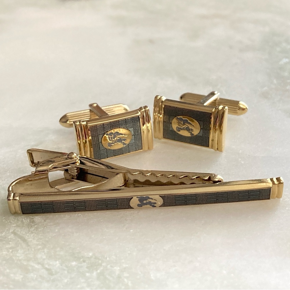 Burberry Cuff Links + Tie Clip Set